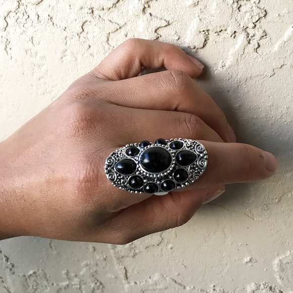 Silver plated boho faux onyx ring size 8 - Picture 2 of 8
